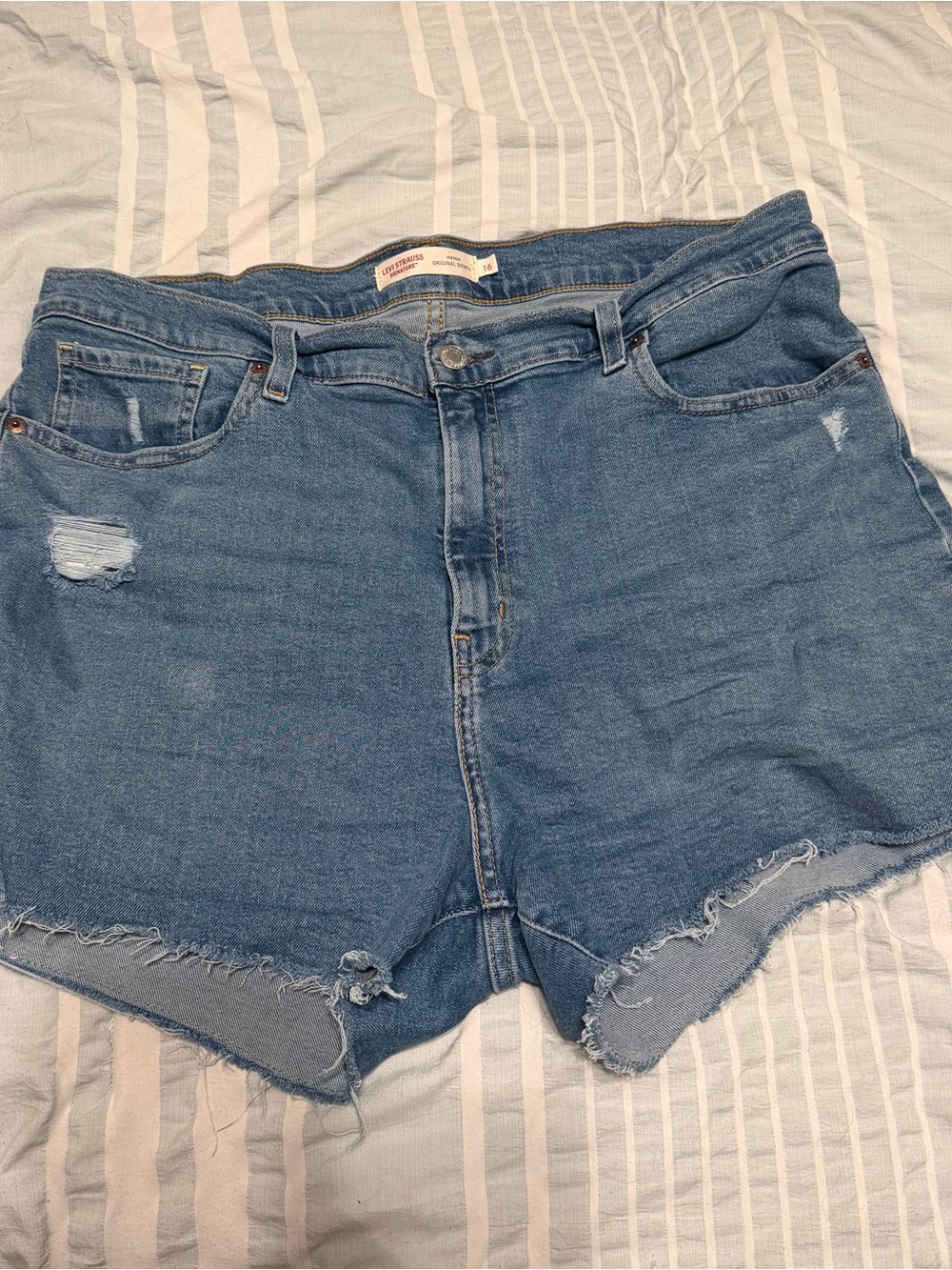 Levi's Light Blue Distressed High-Rise Denim Shorts